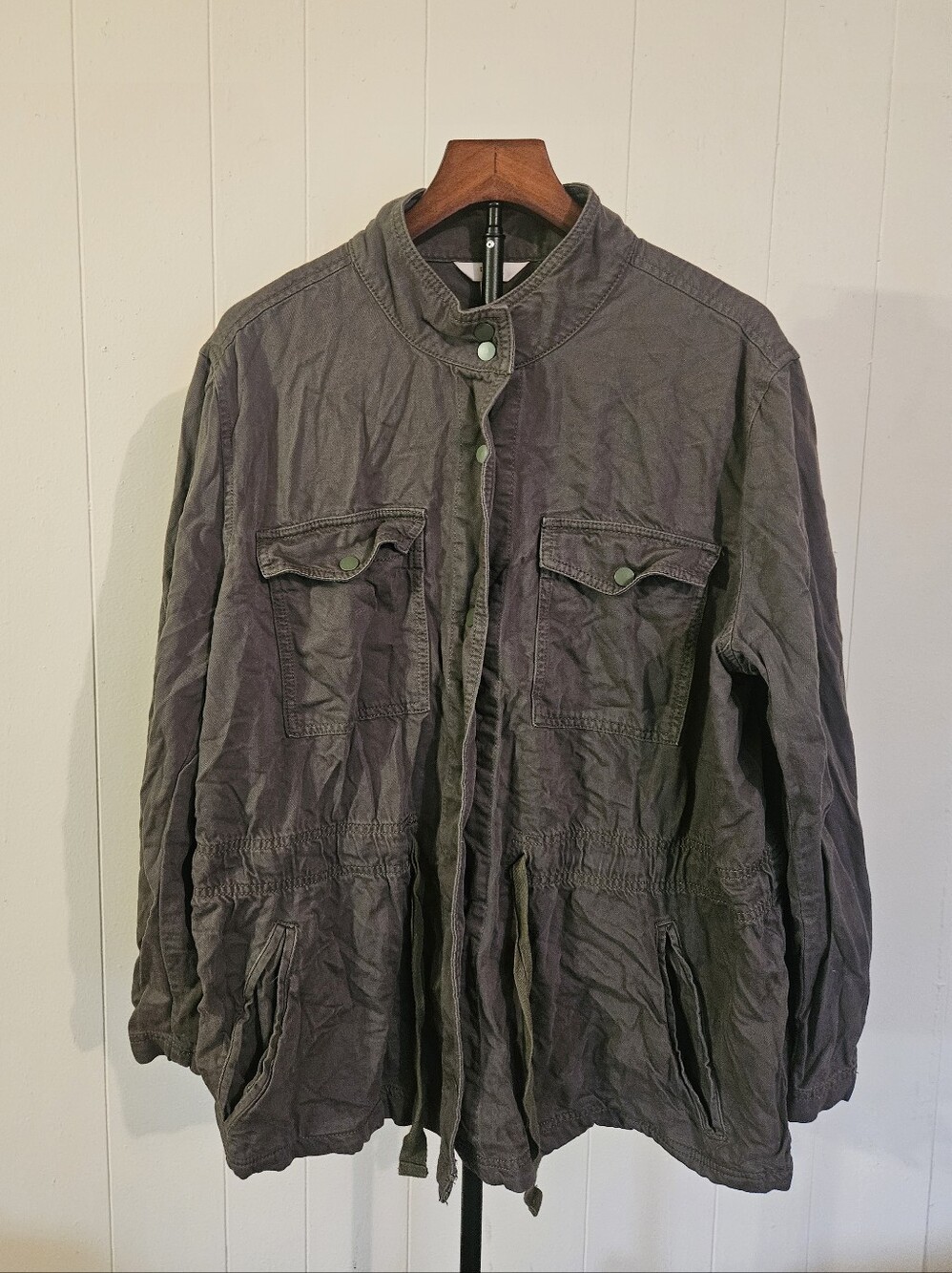 Terra & Sky Dark Olive Green Snap Front Jacket Size 1X